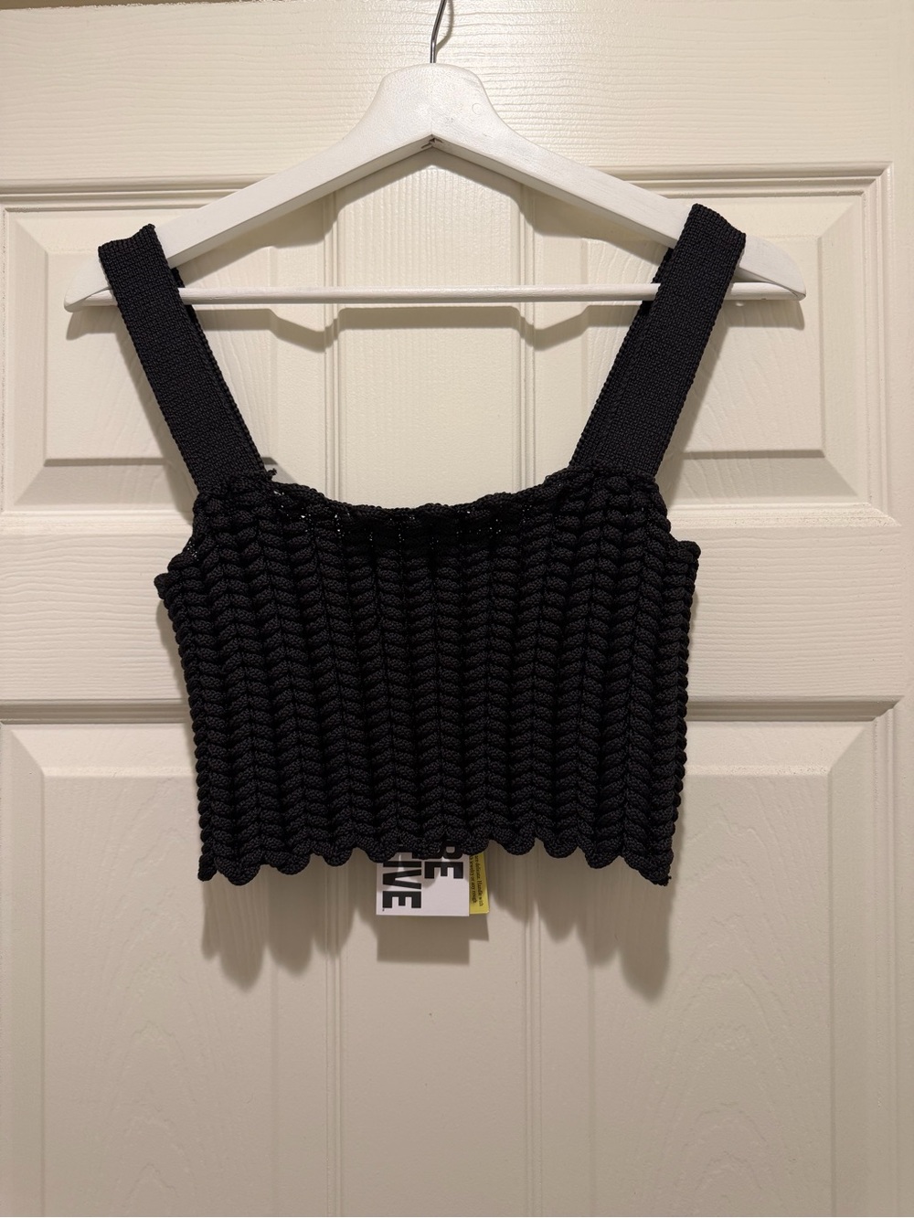 Textured Black Knit Crop Tank Top